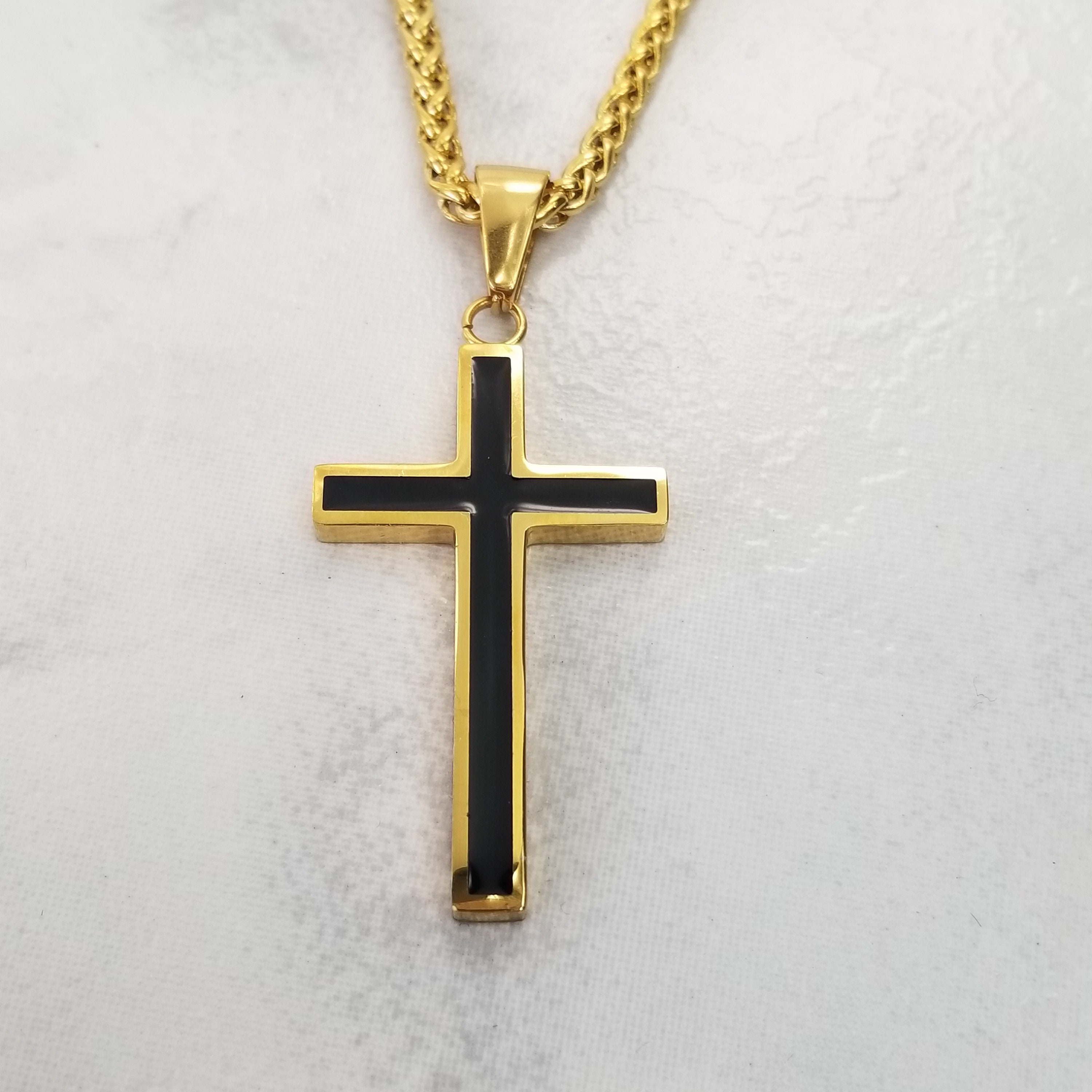 Men Cross Necklace Silver Cross Necklace Black Men Necklace Etsy