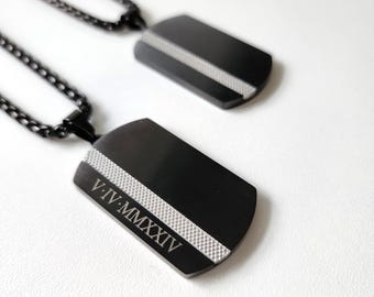 Engraved Stainless Steel Dog Tag Men Necklace, Personalized ID Pendant for Him, Father's Day Gift