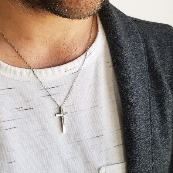 Simple Small Cross Necklace, Minimalist Personalized Engraved