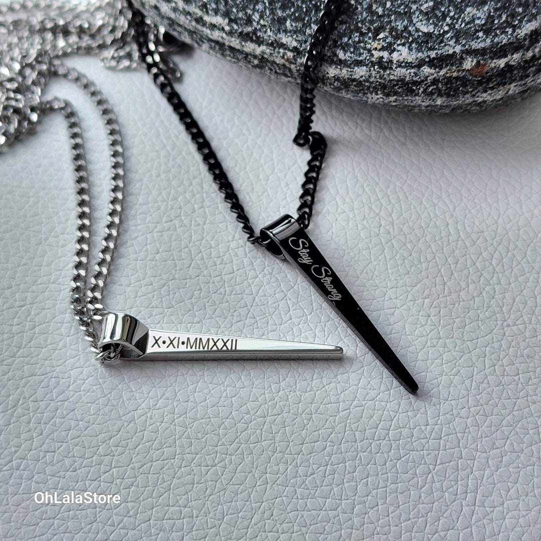 Engraved Minimalist Stainless Steel Necklace, Customized Gift for Him ...