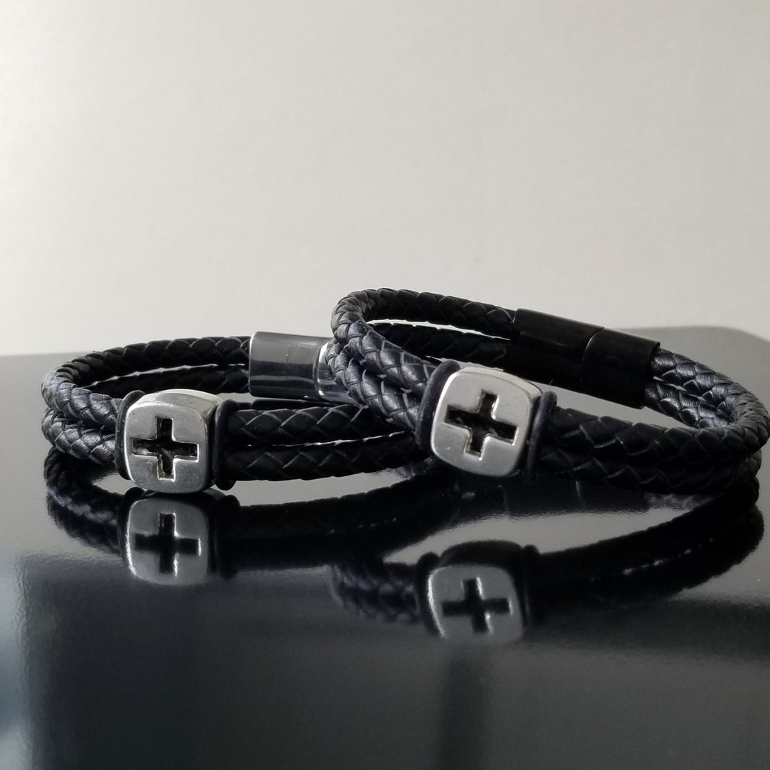Men Leather Bracelet, Cross Bracelet, Religious Bracelet, Personalized Gift for Him Etsy