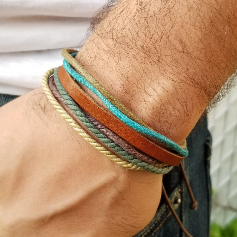 Mens Leather Bracelet Multilayered Mens Bracelet Hemp Cord Etsy Canada