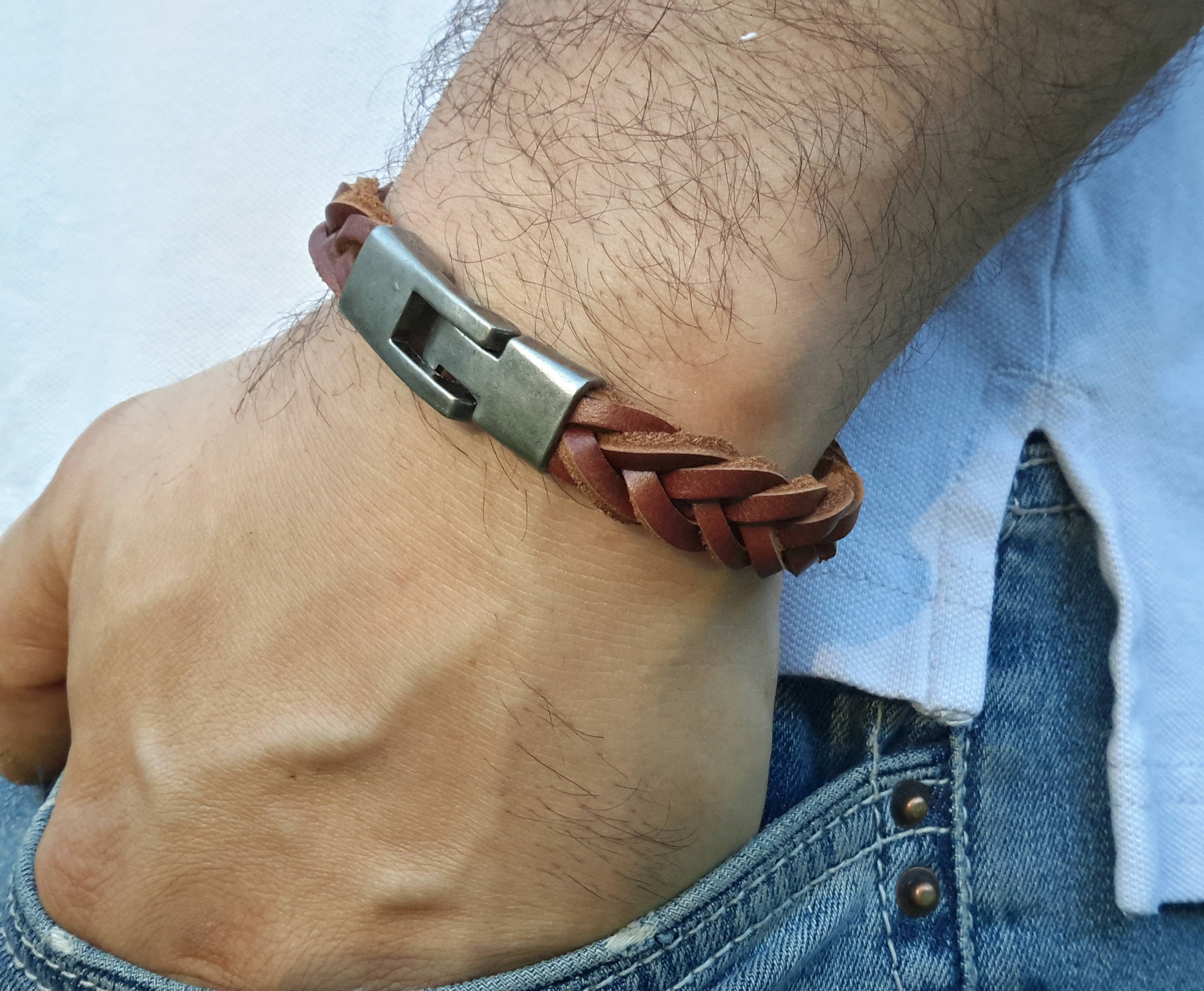Mens leather bracelet etsy Outlet
