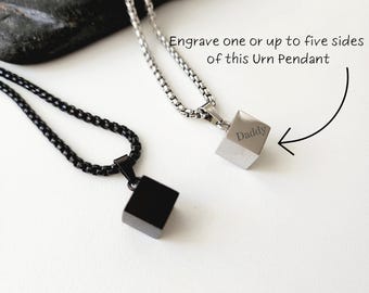 Cube Urn Necklace, Engraved Ash Container Necklace, Personalized Memorial Gift