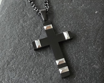 Engraved Black Cross Necklace