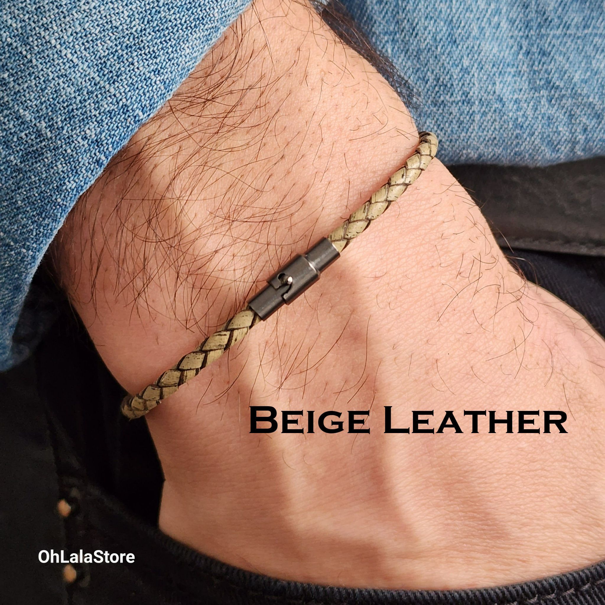  3 mm Men Genuine Leather Bracelet - Handmade