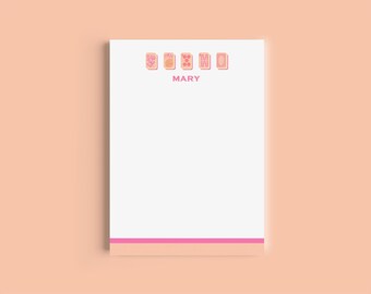 Mahjong Customizable Name 5x7 Notepad - Pink/Orange