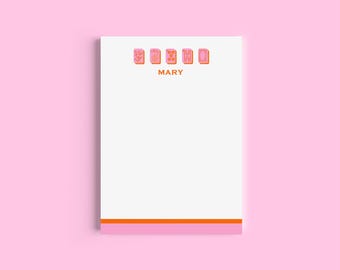 Mahjong Customizable Name 5x7 Notepad - Hot Pink/Orange