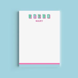 Mahjong Personalizowany Notatnik z Nazwą 5x7 - Niebieski/Różowy/Zielony