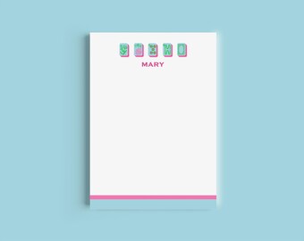Mahjong Customizable Name 5x7 Notepad - Blue/Pink/Green