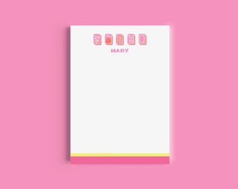 Mahjong Customizable Name 5x7 Notepad - Pink/Green