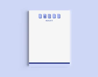 Bloc de notas personalizable Mahjong de 5 x 7 pulgadas (azul)