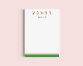 Mahjong Customizable Name 5x7 Notepad - Pink/Green