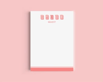 Bloc de notas personalizable con nombre de Mahjong de 5 x 7 pulgadas (color salmón)