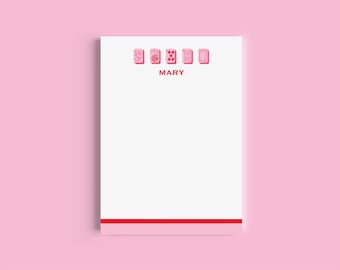 Bloc de notas personalizable con nombre de Mahjong, tamaño 5 x 7, color rosa y rojo
