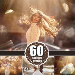 May include: A set of 60 sunlight overlays for digital photography. The overlays are in a variety of shapes and sizes, and they can be used to add a warm, golden glow to photos. The overlays are perfect for adding a touch of magic to your photos.