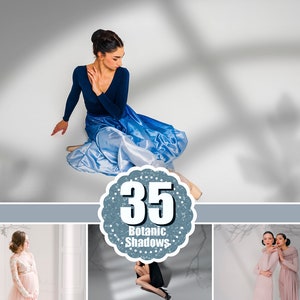 May include: A collage of three images featuring women wearing dresses. The top image shows a woman in a blue and white dress sitting on a white background. The middle image shows a woman in a black dress sitting on a white background. The bottom image shows two women in pink dresses standing on a white background. The text "35 Botanic Shadows" is displayed in a circle in the center of the collage.