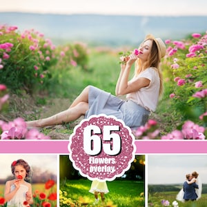 65 flower Photo Overlays, Photoshop Overlays, Digital Backdrop, Foreground Elements, digital overlays, summer session, png file