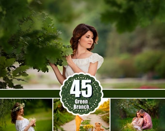 45 Foto-Overlays mit Zweigmotiven, Aufnahmen durch Äste, Bäume, Grün, Blätter, Frühling, Sommer, Photoshop-Overlays, PNG-Datei