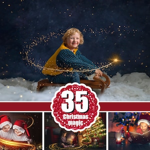 35 Christmas magic overlay, sparkles, shine,glitter, bokeh, golden glow lights , Photoshop overlays, xmas, New Year png