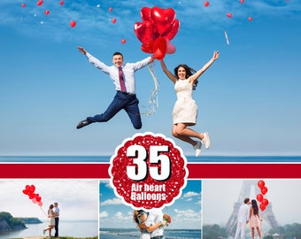 35 superposiciones de fotos de globos de corazón, superposiciones de Photoshop de San Valentín, superposiciones románticas de amor y boda, superposiciones de San Valentín, archivo png