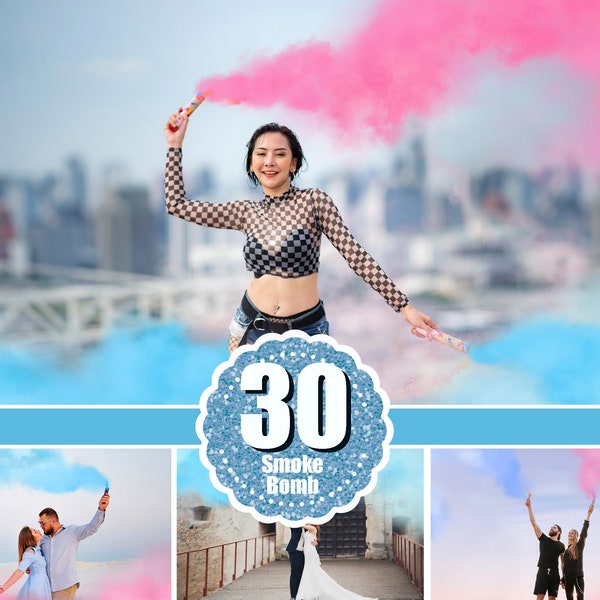 30 Blue and Pink Smoke Bomb Overlays, Colorful Smoke fog, photo overlays, Photoshop Mix overlay, clip art, real, magic, colorscape, png