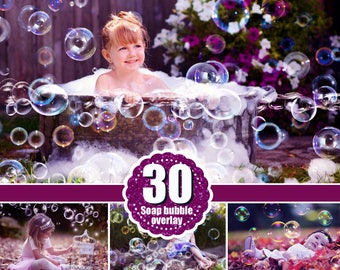 30 Bubbles Photoshop Overlays, Realistic Soap air bubbles Photo effect, Outdoor summer photo Sessions, Professional Retouching, png file