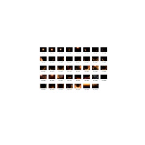May include: A collection of 48 images showing different stages of a solar eclipse. The images are arranged in a grid pattern and show the sun being gradually covered by the moon.