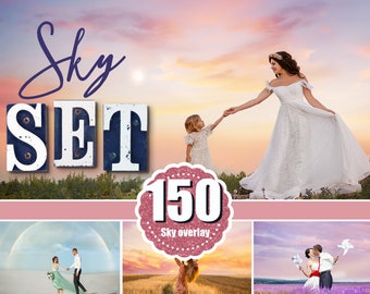 150 Himmels-Overlays, Sonnenuntergang, Pastellfarben, wunderschön, dunkel, hübsch, rosa, realistischer Regen, Natur, Goldhimmel, Wolkeneffekt, Photoshop-Overlay, JPG