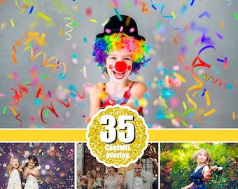 35 Konfetti-Foto-Overlays für Photoshop, realistisch fallendes Konfetti, Hochzeit, Geburtstag, Feier, Glitzerstaub, PNG