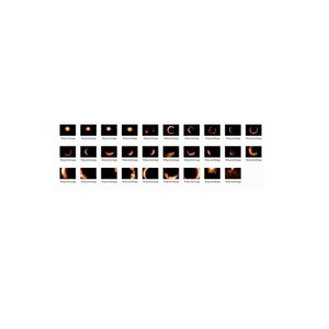 May include: A series of 36 images showing a glowing orange ring with a black center. The ring is in various stages of completion, from a small crescent to a full circle. The images are arranged in a grid.