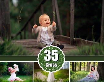35 Grass Photoshop Overlays, digital background, Photo Prop, green summer spring overlay, Shooting through the grass, "In the Grass", png