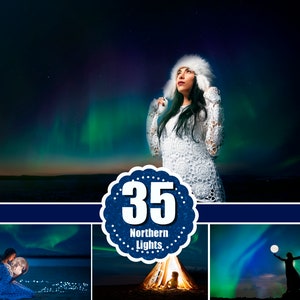 35 Northern lights Photo Overlays, Photoshop Overlays, backdrop background, Starry Night sky overlay, Starry Sky, Aurora Borealis, jpg