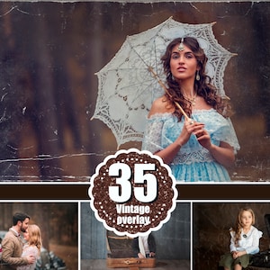35 Vintage photo overlays, scratched, torn, distressed, frames, retro photo, Photoshop, dark grunge textures, photo retouch, png