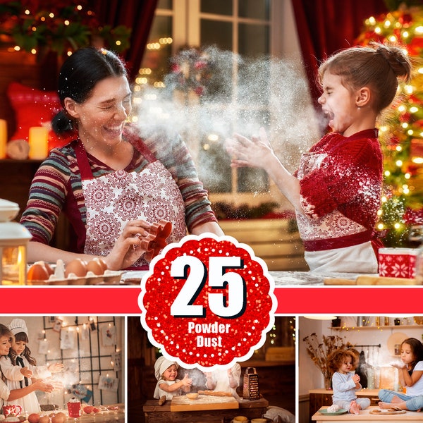 25 Christmas baking powder dust overlays, digital white flour Photoshop overlay, holiday, xmas, New Year, magic snow, png