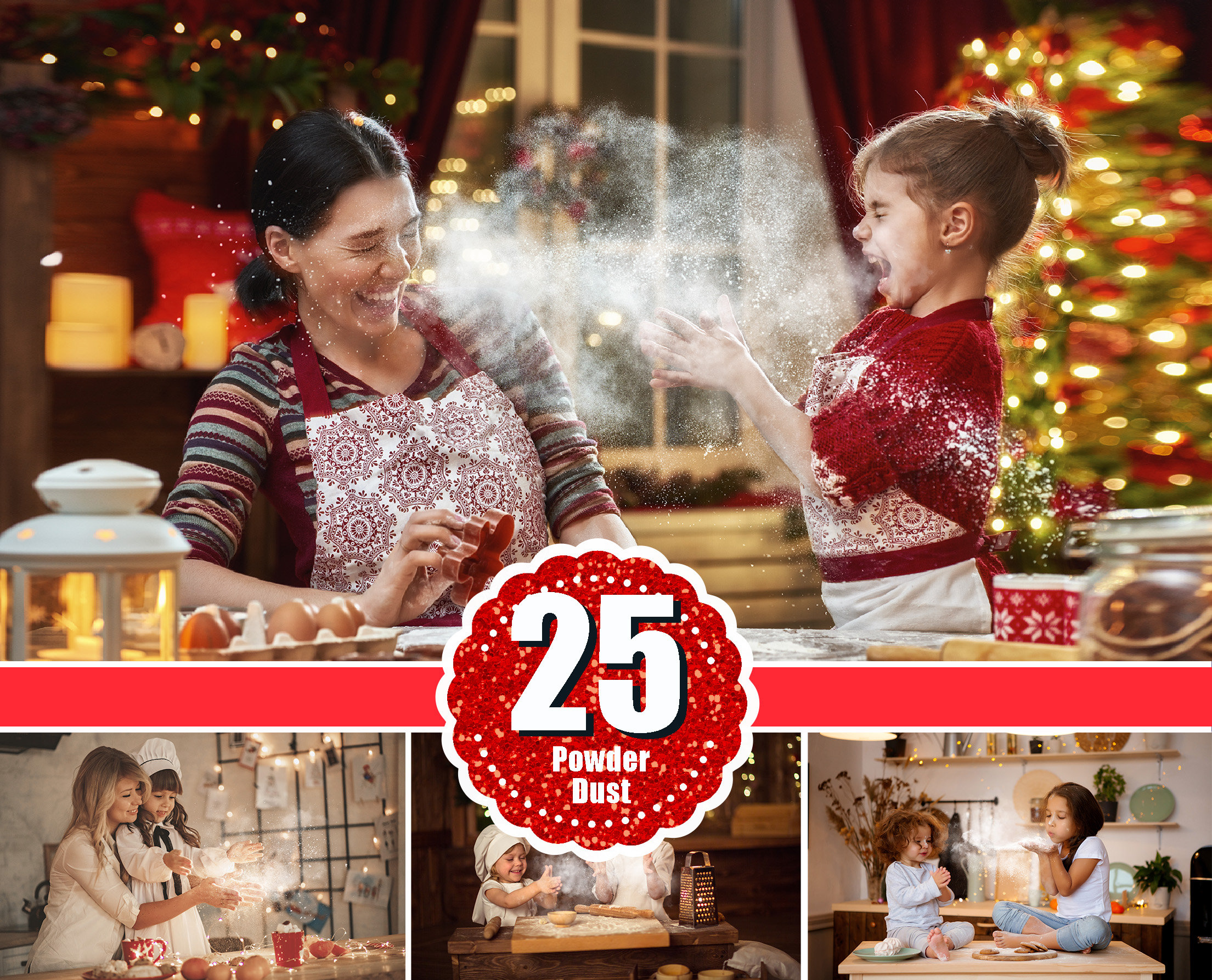 25 superposiciones de polvo de hornear navideño, superposición de Photoshop de harina blanca digital, vacaciones, Navidad, Año Nuevo, nieve mágica, png