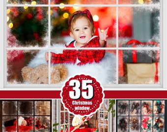 Weihnachtsfensterrahmen, Winter, Schnee, Eiszeit, magische Feiertags-Overlays, Photoshop, Overlay, digitaler Hintergrund, Rahmen, Mini-Shooting (PNG)