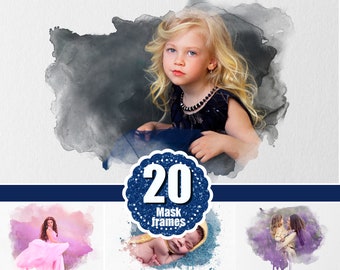 20 Art watercolor portrait masks, photo frames templates for Photoshop, clipart, clipping mask, watecolor effect, fine art, texures