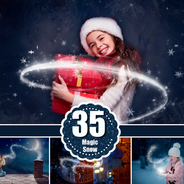 35 Magic Snowflakes Overlays, snow winter frozen Christmas overlay, digital backdrop, snow frames, real snow, magic effect, png