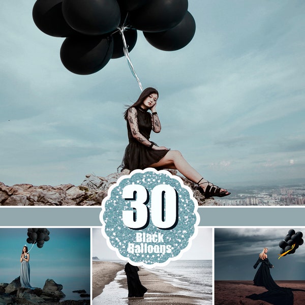 30 Black Balloon Photo Overlay,  Photography Prop, Digital Download, Photo Editing Tools, balloons clip art, clipart, png