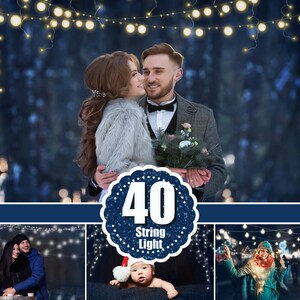 40 Fairy lights overlay, Christmas New Year lights, string lights, Party,  Digital backdrop, Photoshop overlay, clipart, bokeh, png
