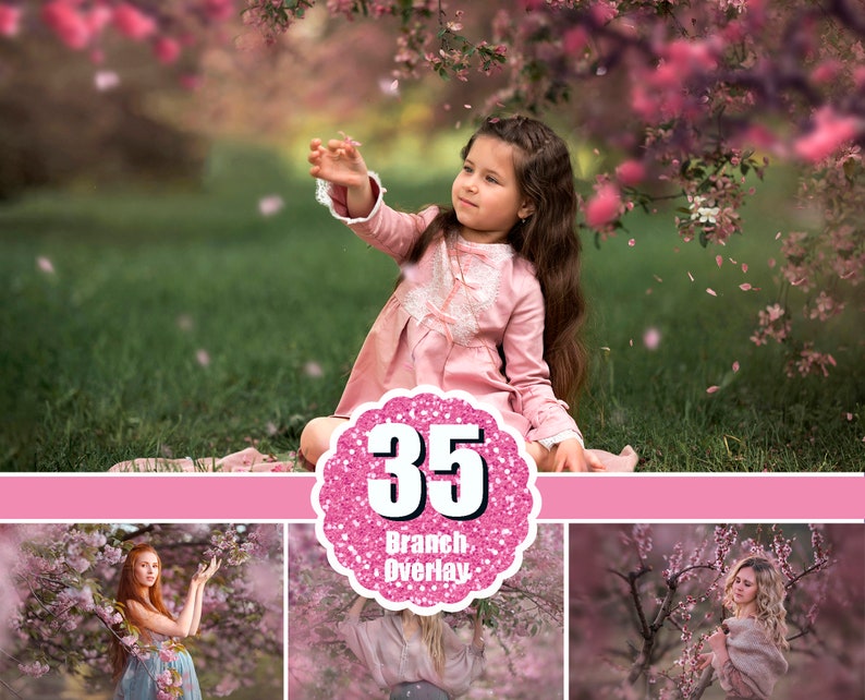 35 Spring Tree Blossom, Pink Cherry Blooming Flower Branch, Phot