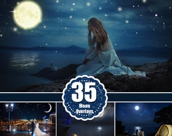 35 Moon and stars Photo Overlays, night sky, night effect, Starry Night, Photoshop Photo Overlay, Background Backdroppng file
