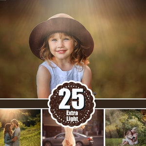 May include: A young girl wearing a brown hat and white dress smiles at the camera. The image includes a collage with the text "25 Extra Light" in a brown and white circular design, and three additional photos.