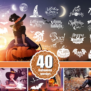 40 Halloween photo overlays, graphics, artwork, vector art, world art, clip Art, clipArt, scrapbooking, pumpkin witch ghost png file