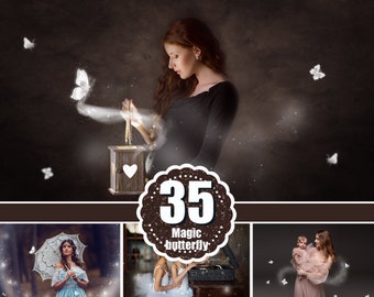 35 magische sprookjesvlindereffecten, sprookjesstof, sprookjesstaart, prinses, magische overlay, glansvlinder, Photoshop-overlay, png