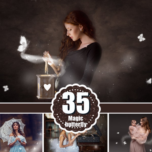 35 effets magiques de papillon de fée, poussière de fée, queue de fée, princesse, superposition magique, papillon brillant, superposition Photoshop, png