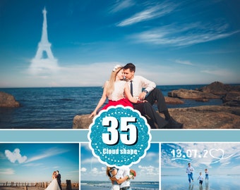 35 Himmel-Alphabet-Overlays, Wolken-, Himmels-, Form-, Text-, Herz-, Hochzeits- und Tier-Overlays, Fotografie-Overlays, natürlicher Himmel, Photoshop-Overlays (PNG)