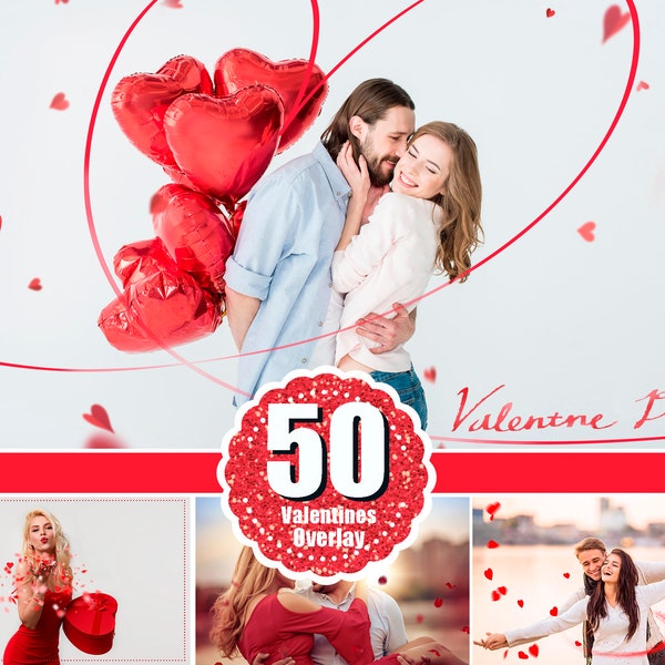 50 Valentine's day set, red paper heart, white pink red rose petals, love frame glitter, Photoshop overlays, Blowing heart overlays, png