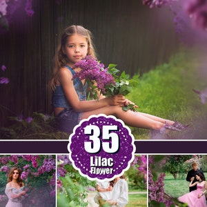 35 Lilac flower Photo Overlays, shooting through flower, floral painted, green, spring, summer, Photoshop Overlays, Photo editor, png
